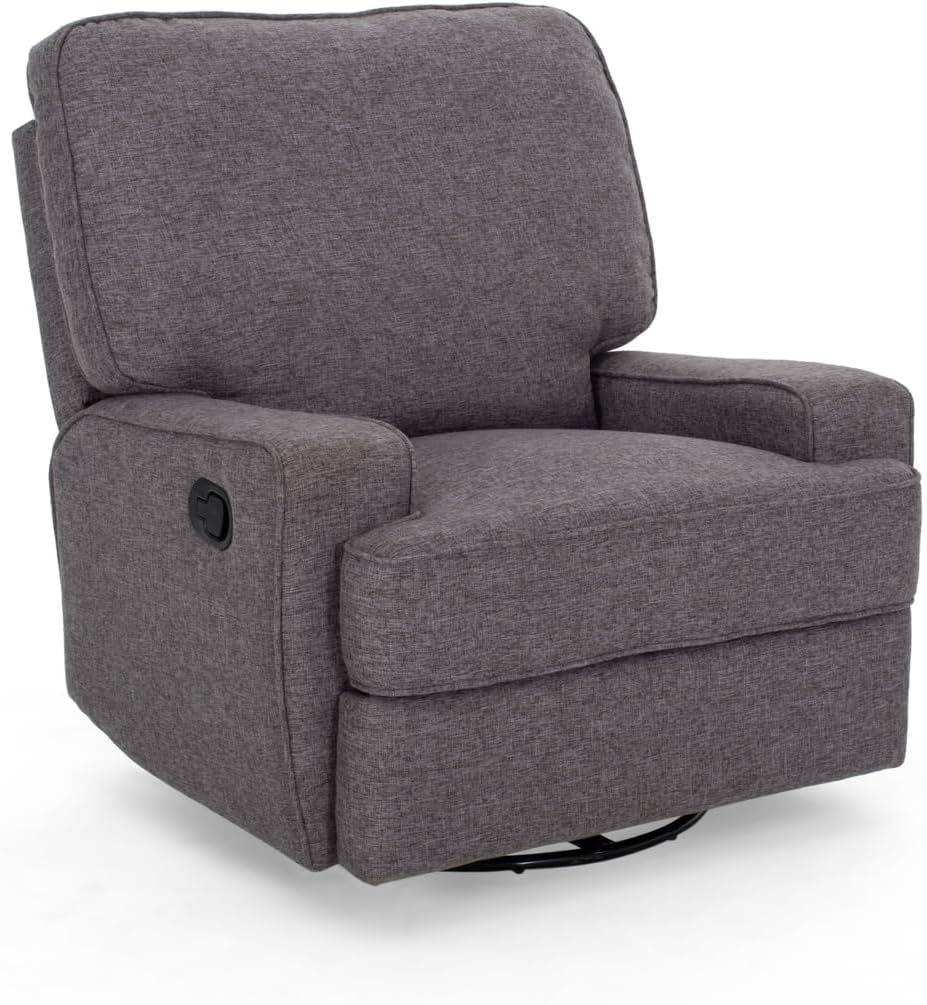 Sibyl Glider Recliner with Swivel, Charcoal Tweed + Black