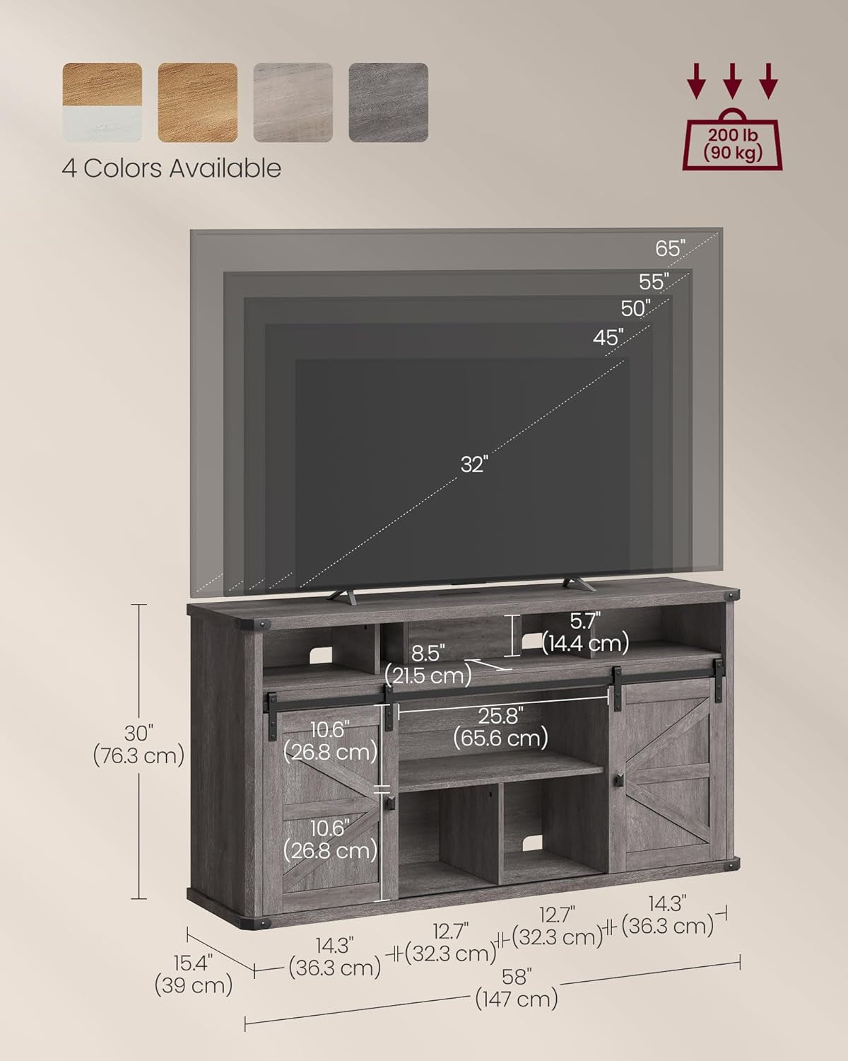 TV Stand for Tvs up to 65 Inches, Farmhouse Entertainment Center with Sliding Barn Doors, TV Console Table for Living Room, Misty Gray ULTV322G68