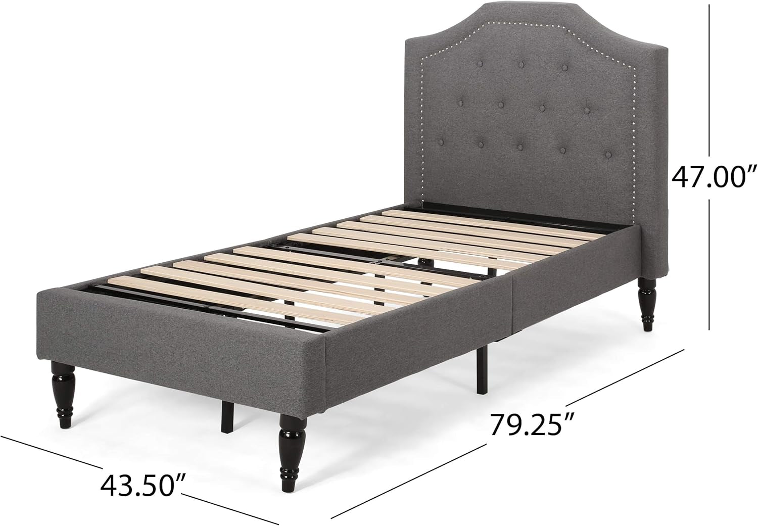 Xenia Twin Bed Platform, Charcoal Gray, Black