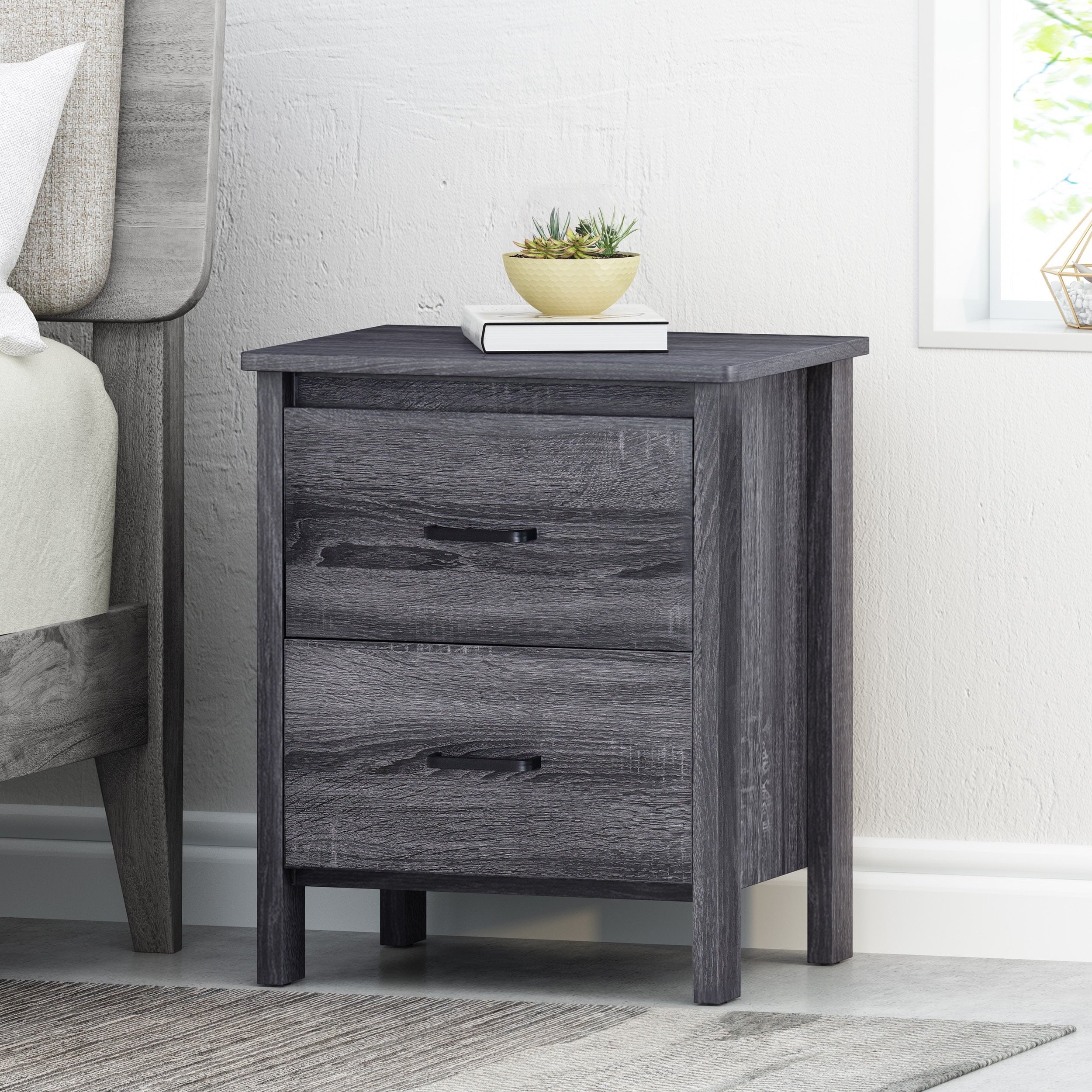 Olimont Contemporary 2 Drawer Nightstand by Sonoma Gray Oak Oak Finish