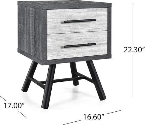 Harrison Mid-Century Modern Nightstand, Sonoma Gray Oak + Gray Oak + Black