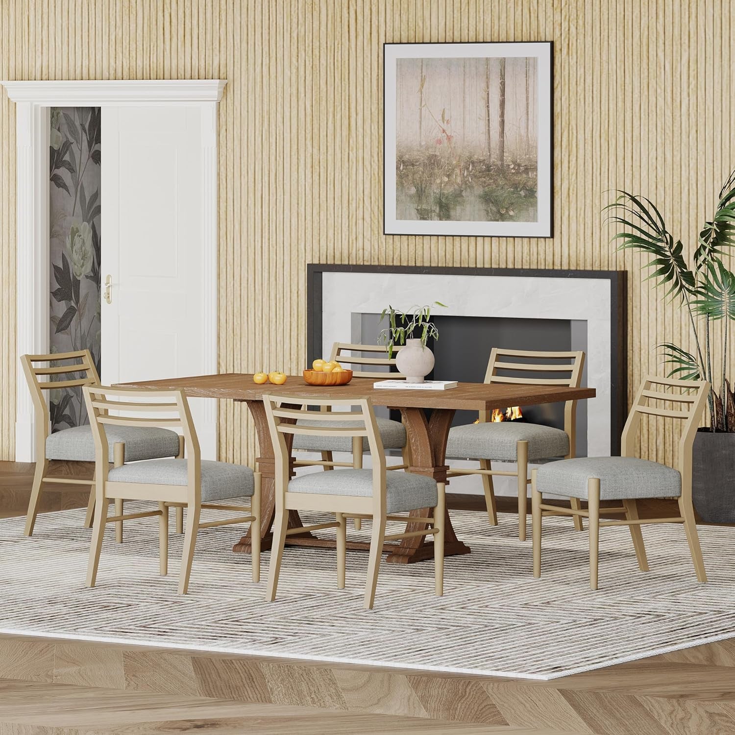 Fernleaf Dining Set, 20.25 "W X 24 "D X 34 "H, Natural Brown + Light Ash + Gray