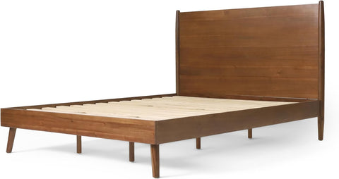 Mid Century Natural Acacia Wood Bed,King,Medium Brown