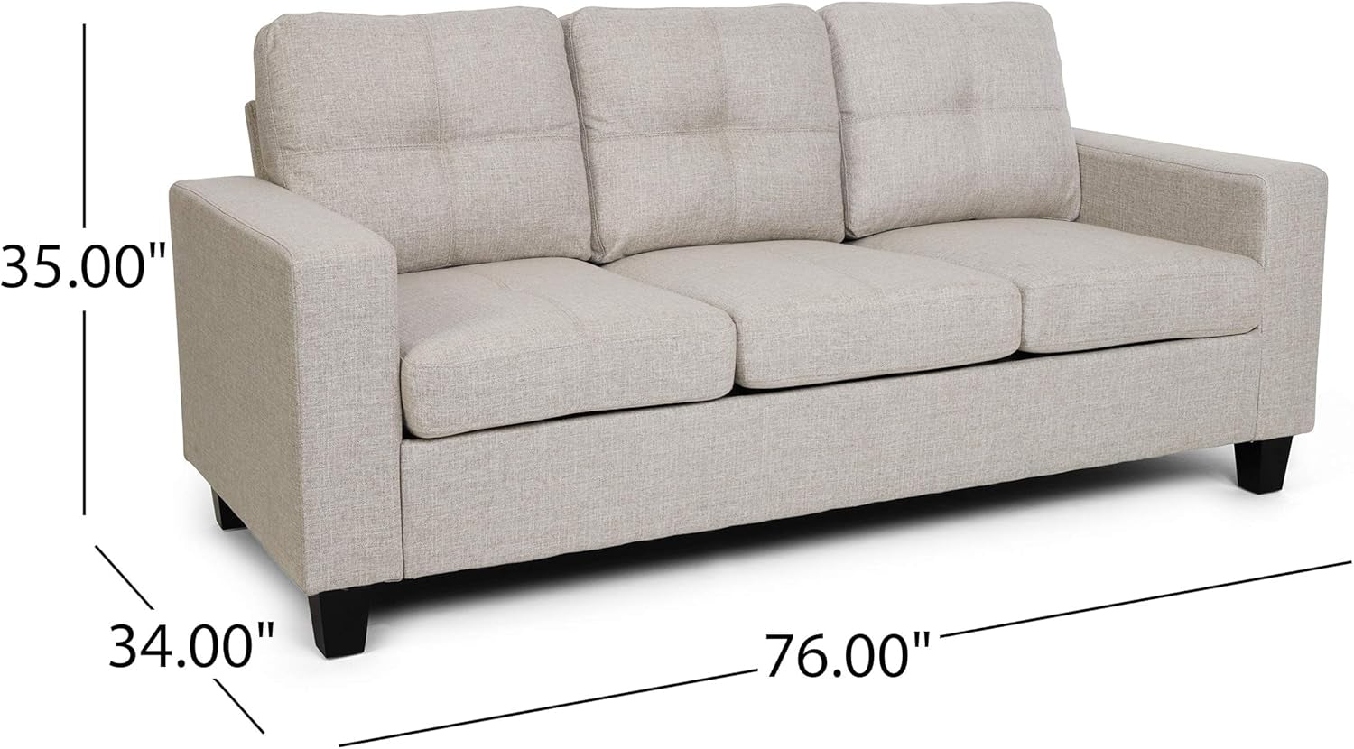 Viviana Three Seater Sofa with Wood Legs, Beige and Natural Finish