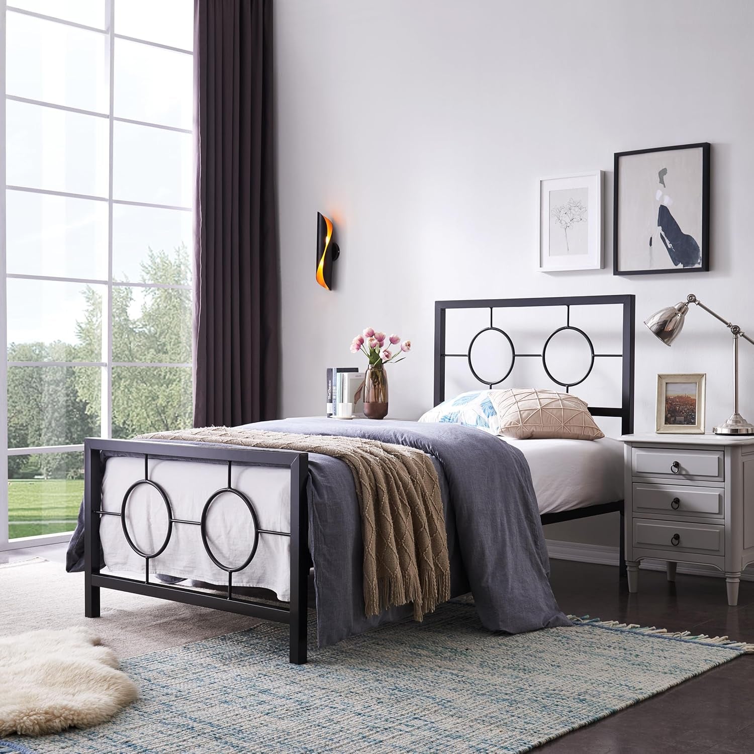 Francoise Modern Iron Twin Bed Frame, Flat Black