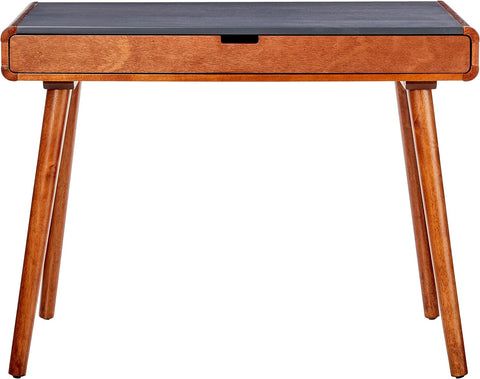 Peninah Mid-Century Rubberwood Writing Desk, Charcoal Grey / Medium Brown