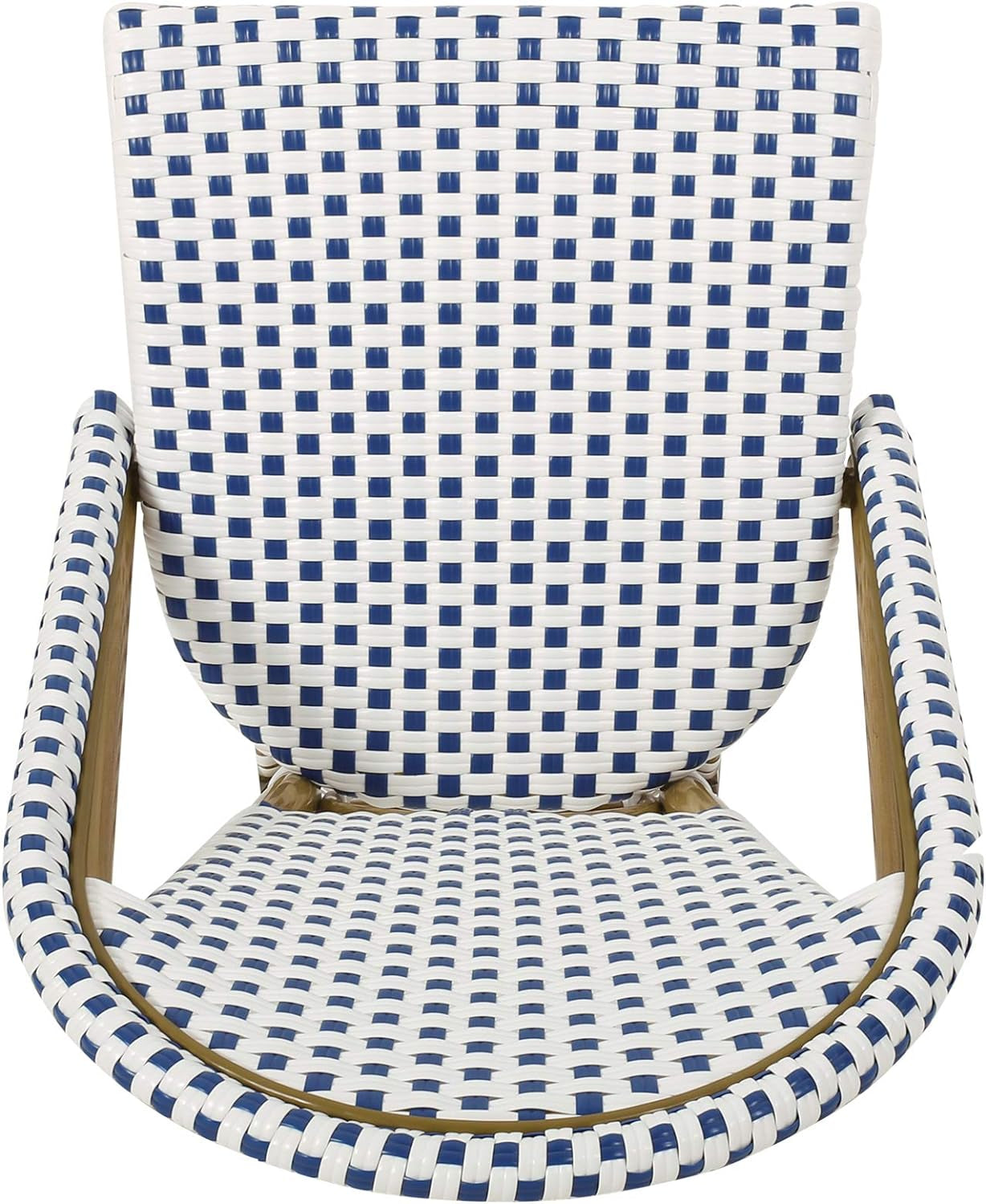 Philomena Outdoor French Bistro Chair (Set of 2), Blue + White + Bamboo Print Finish