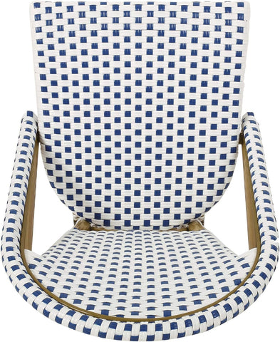 Philomena Outdoor French Bistro Chair (Set of 2), Blue + White + Bamboo Print Finish
