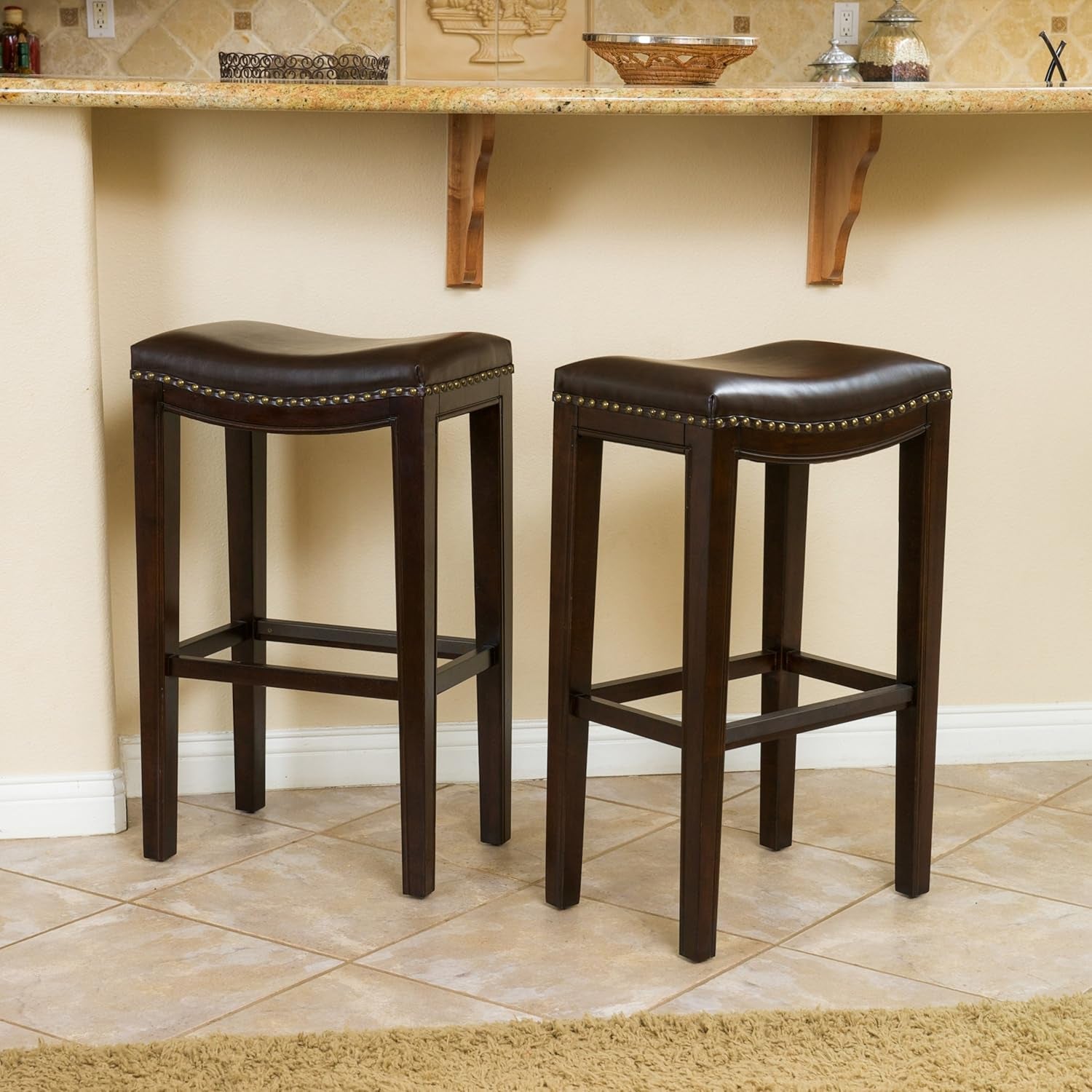 Andres Backless Bar Stools, Brown, Set of 2