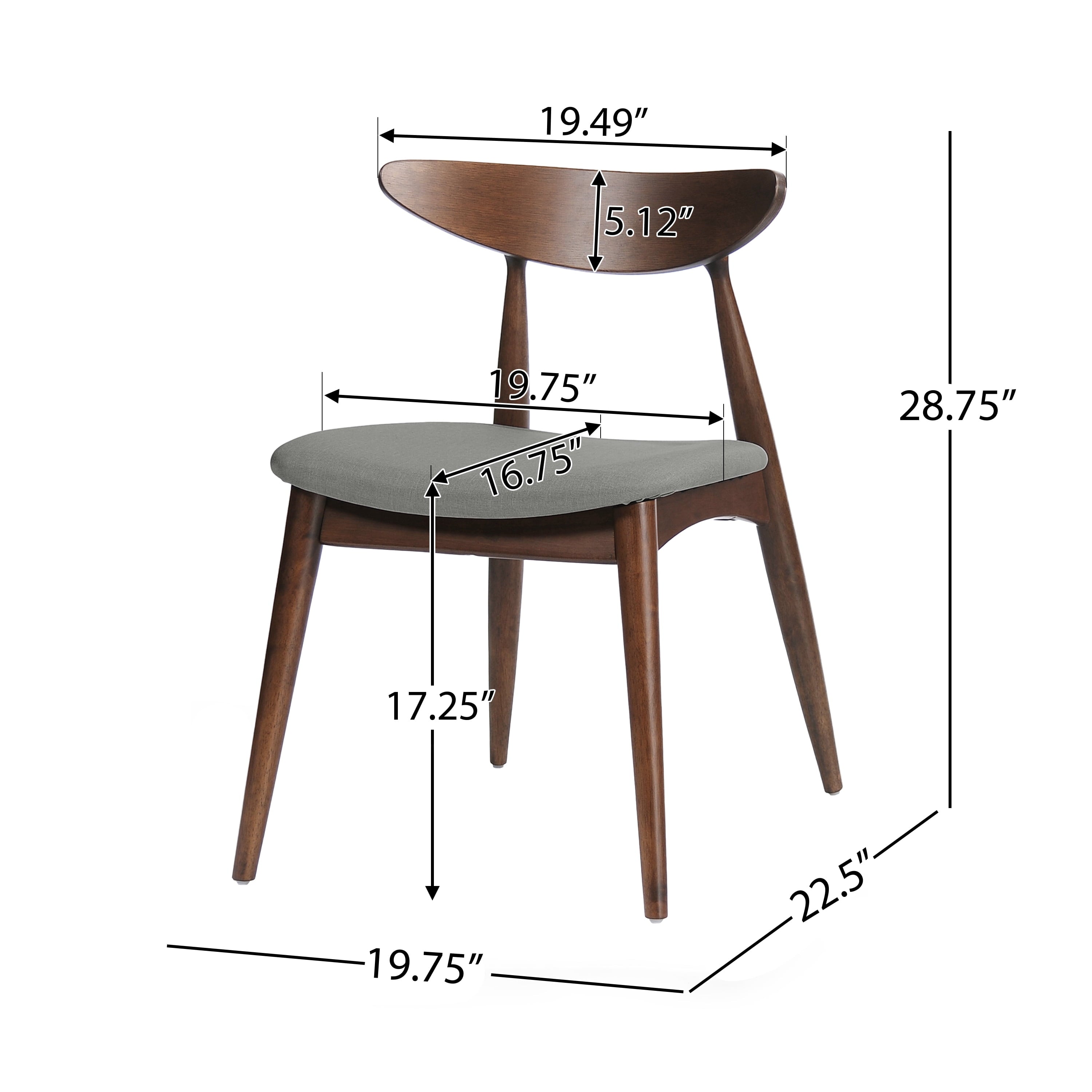Branson Indoor Fabric Dining Chairs, Set of 2, Light Grey, Walnut
