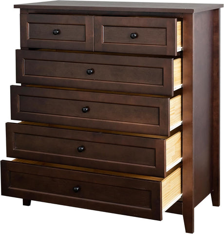 Mid Century Drawer Dresser for Bedroom,Solid Wood Tall Drawers Chest,Retro Organizer Storage Closet for Living Room Corridor,Tableware Cabinet Lockers for Dining Room Kitchen 6 Drawers Brown