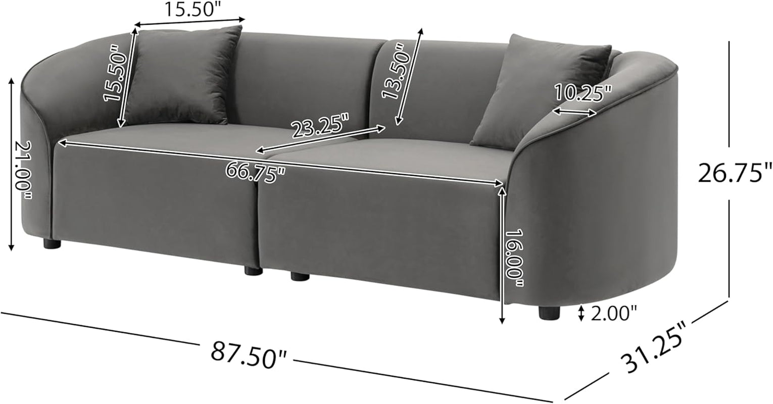 87.50" Curved Oversized 2 Seater Sofa, Upholstered Couch Chair, Soft Seating Lounge Chair, Cozy Loveseat with Armrest, Reading Sofas for Living Room, Home Rest, Grey