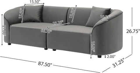 87.50" Curved Oversized 2 Seater Sofa, Upholstered Couch Chair, Soft Seating Lounge Chair, Cozy Loveseat with Armrest, Reading Sofas for Living Room, Home Rest, Grey