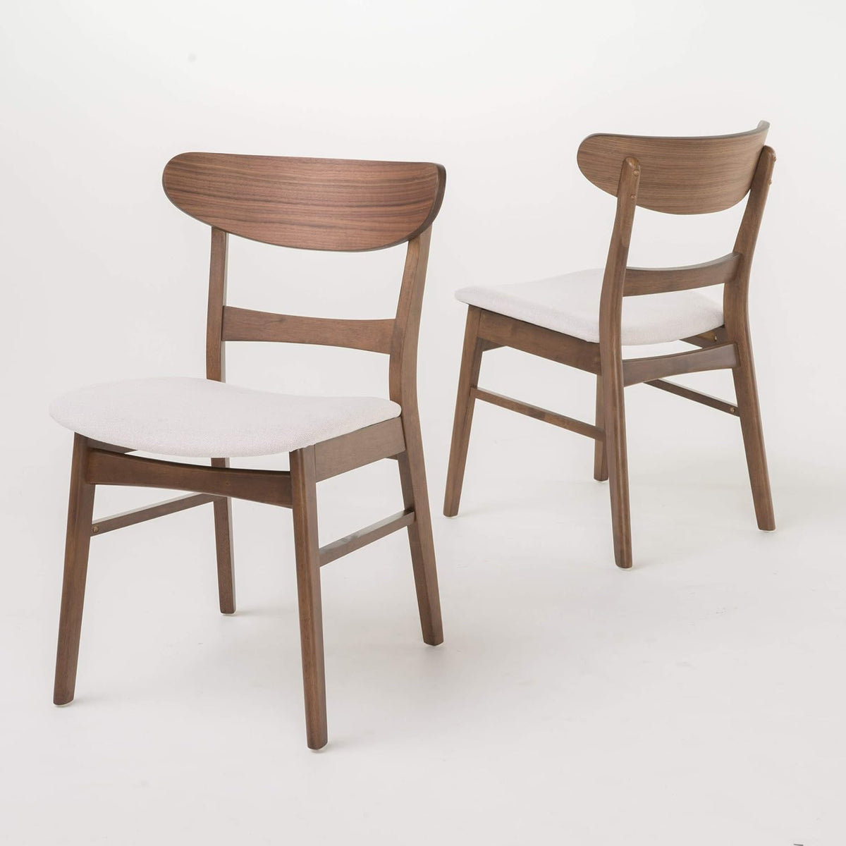 Idalia Dining Chairs, 2-Pcs Set, Rubber Wood, Light Beige / Walnut Finish