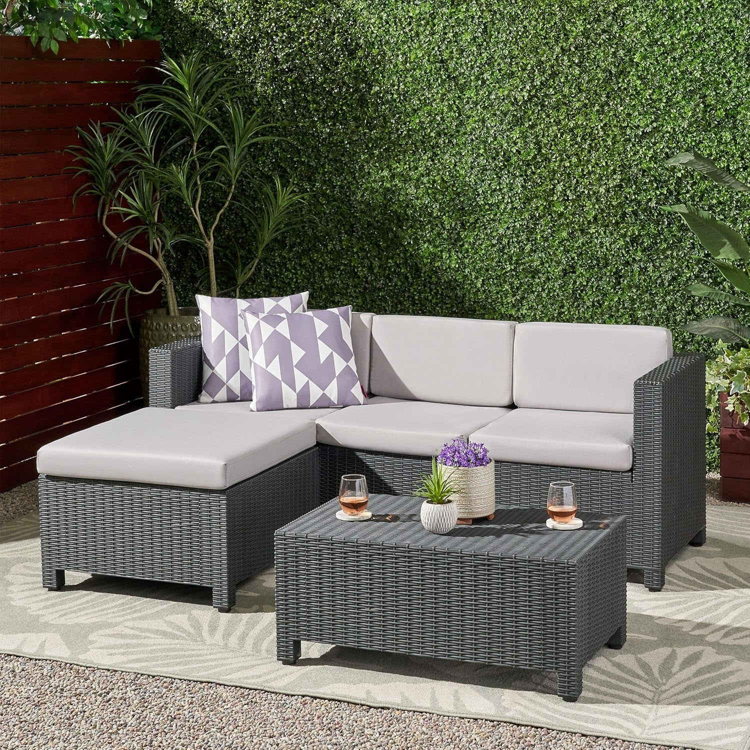 311160 Outdoor Conversation Sets, 24.75" D X 26.00" W X 27.25" H, Dark Gray, Gray