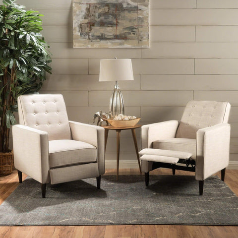 Marston Mid Century Modern Fabric Recliner (Set of 2) (Cream)