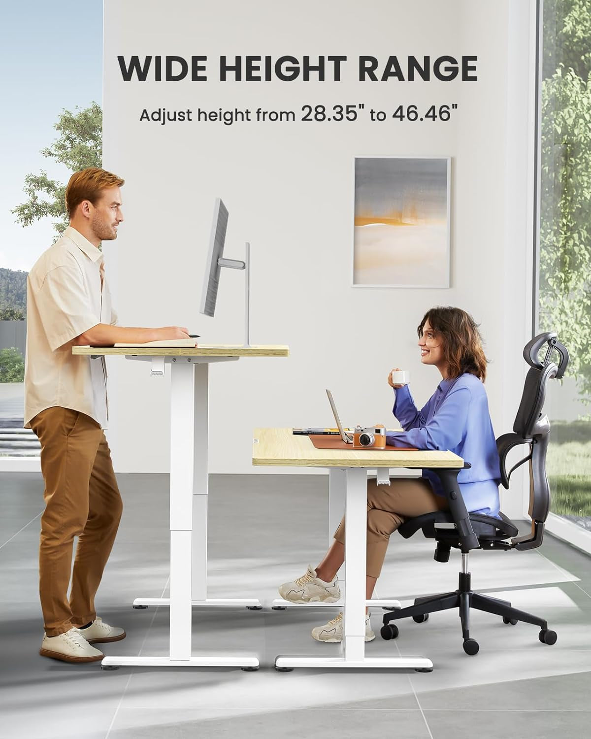 Height Adjustable Electric Standing Desk, 44 X 24 Inches Small Sit Stand up Desk, Memory Computer Home Office Desk (Natural)