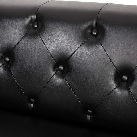 Solomon Contemporary Tufted Deep Seated Sofa with Accent Pillows, Midnight Black and Espresso