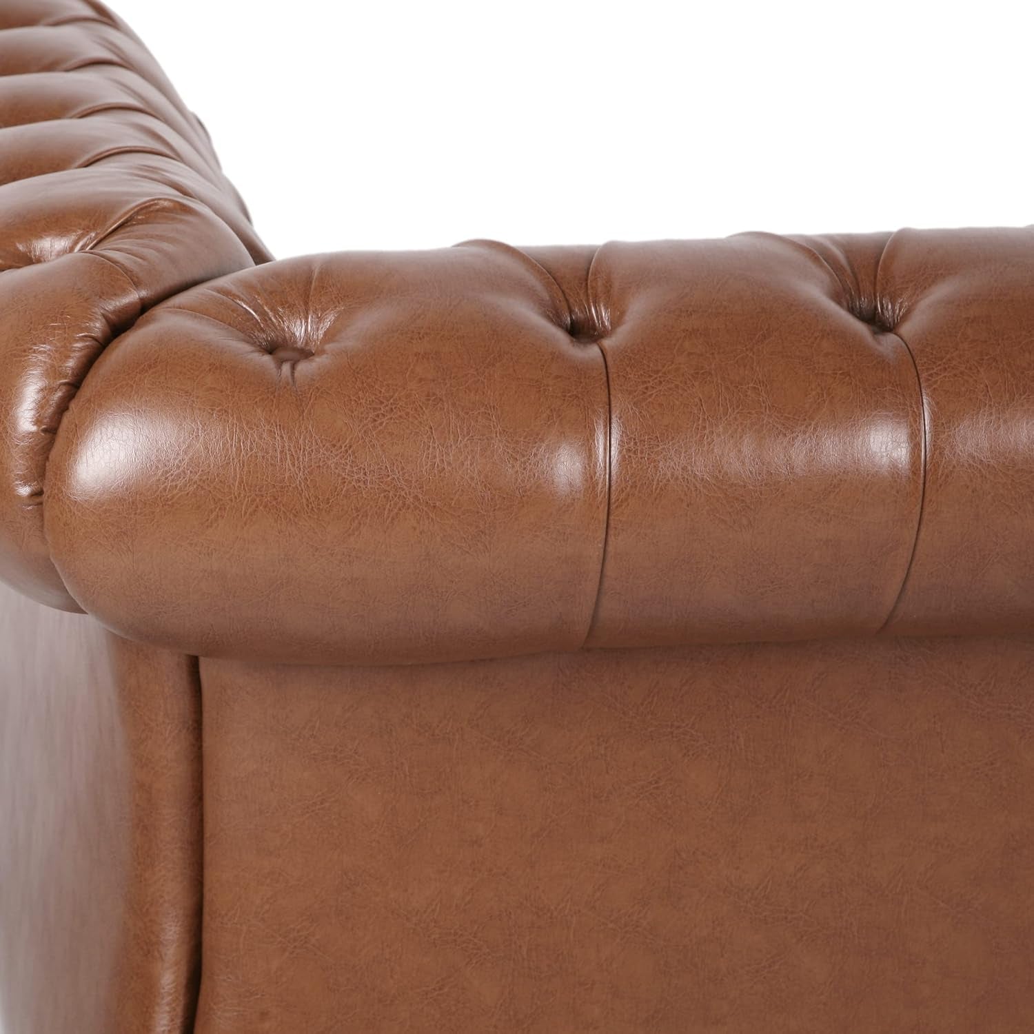 Quentin Chesterfield Tufted Sofa with Scroll Arms, Cognac Brown, Dark Brown