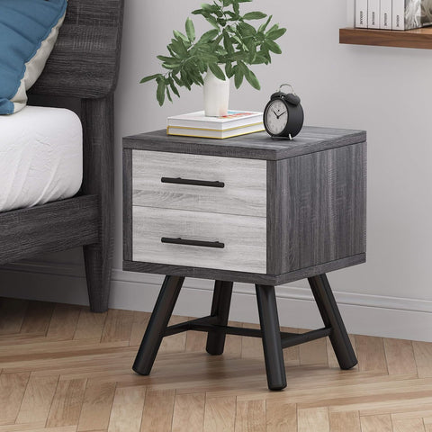 Harrison Mid-Century Modern Nightstand, Sonoma Gray Oak + Gray Oak + Black