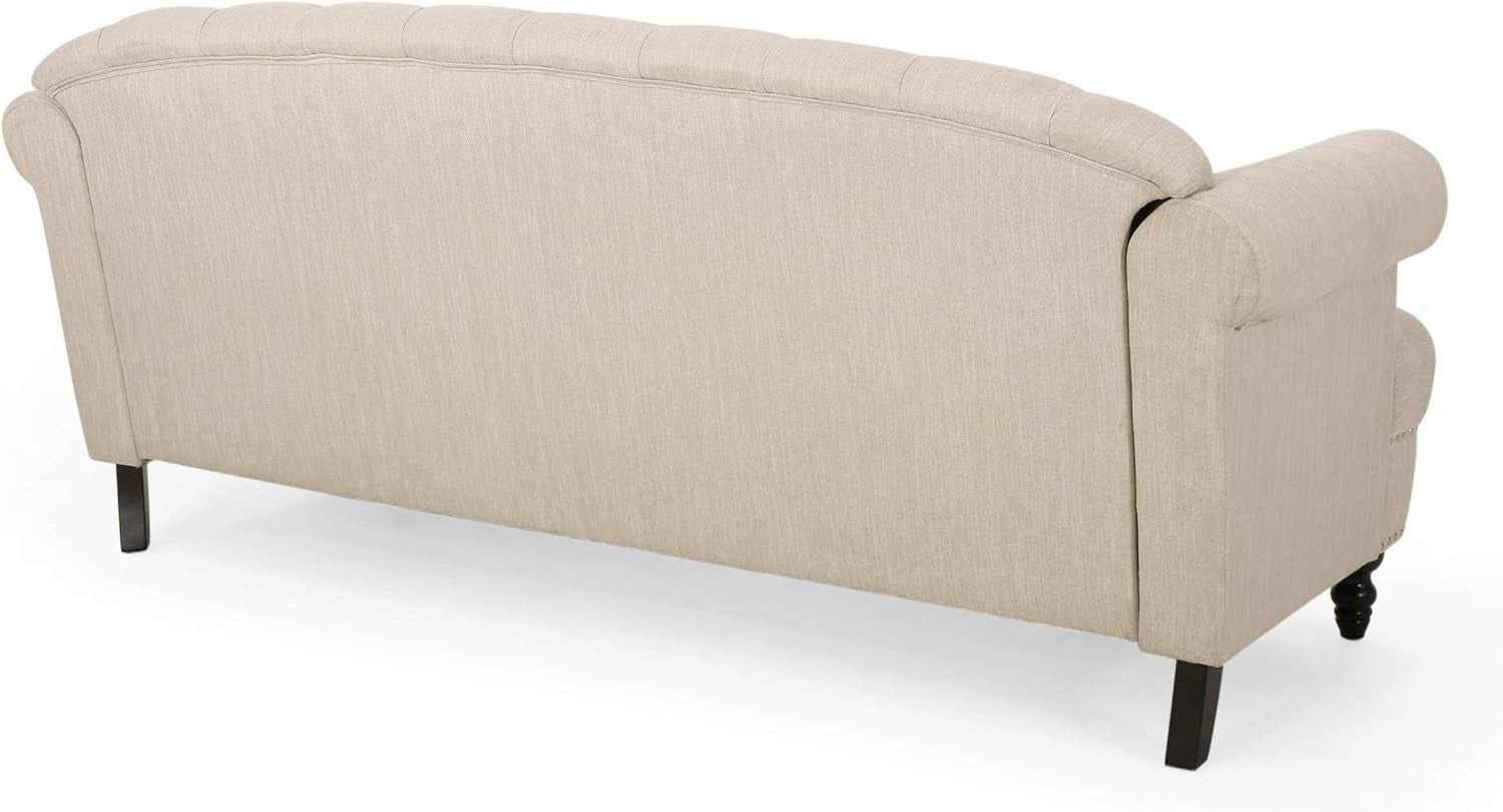 Tracy Contemporary Deep Tufted Sofa with Nailhead Trim, Beige