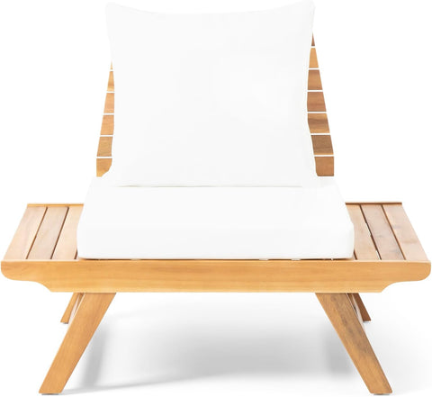 Sedona Outdoor Acacia Wood 6 Seater Chair Loveseat Cushions Chat Patio Furniture Conversation Sets with Coffee Table, 37 "W X 28.25 "D X 29.5 "H, Teak + White