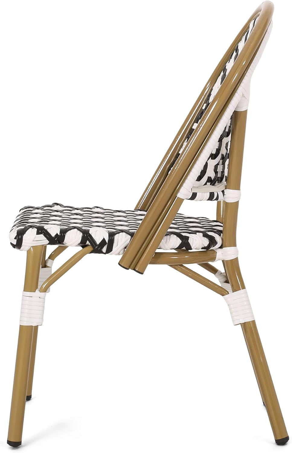 Anastasia Outdoor French Bistro Chair (Set of 2), Black + White + Bamboo Print Finish
