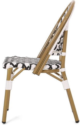 Anastasia Outdoor French Bistro Chair (Set of 2), Black + White + Bamboo Print Finish