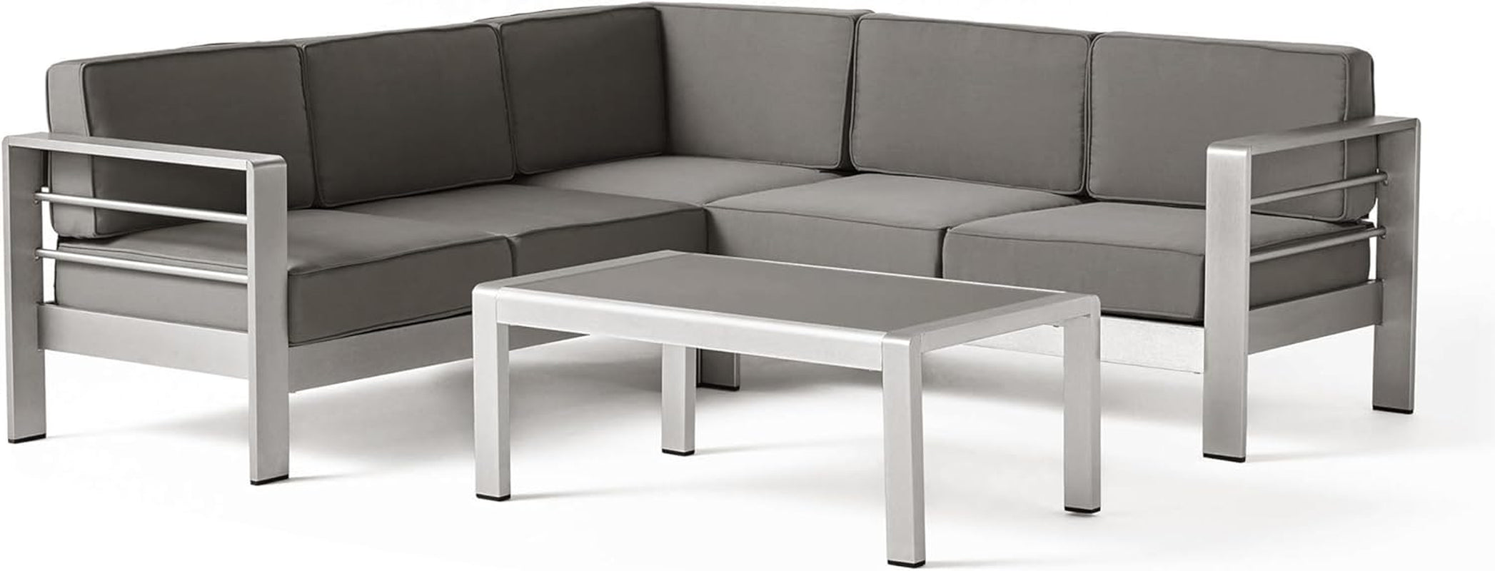 Cape Coral Outdoor Sofa and Chat Set with Lounges and Firepit, Khaki / Light Grey / Silver / Grey