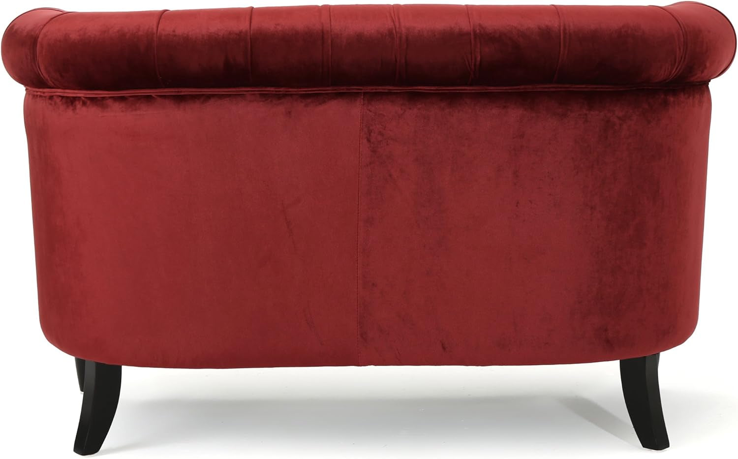 Melaina Tufted Chesterfield Velvet Loveseat with Scrolled Arms, Garnet and Dark Brown