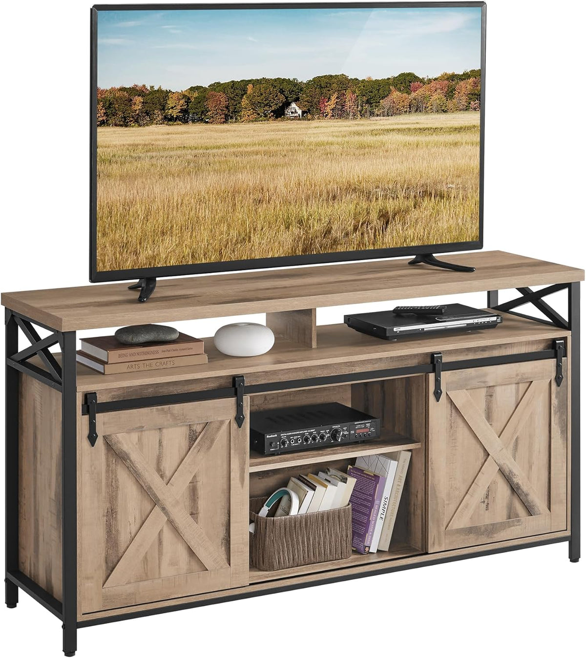 TV Stand for 65 Inch TV, Entertainment Center, TV Table and Console, TV Cabinet with Adjustable Shelves, Industrial Design, Camel Brown and Black ULTV071B50