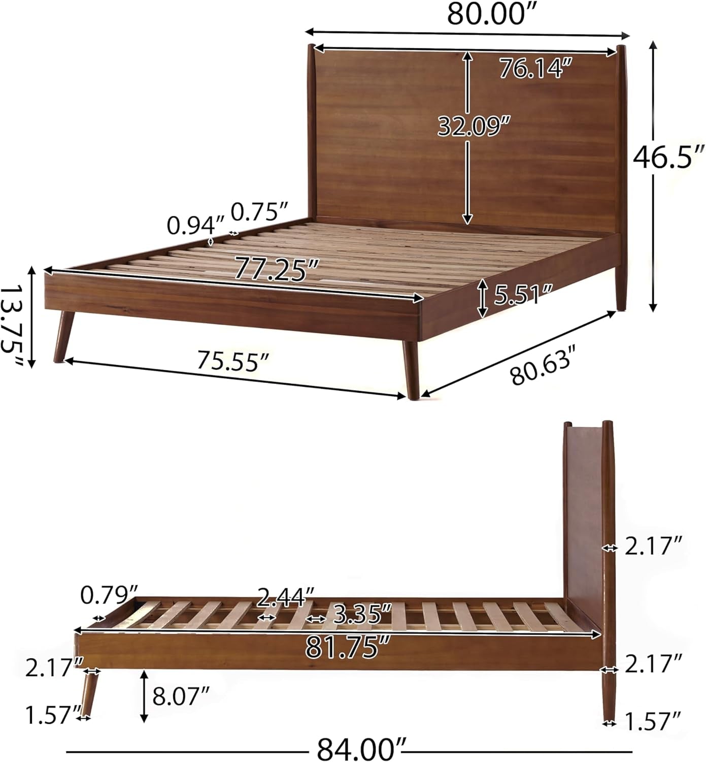 Mid Century Natural Acacia Wood Bed,King,Medium Brown