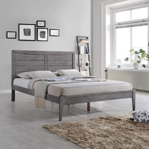 Rustic Wooden Queen Platform Bed, Rustic Gray