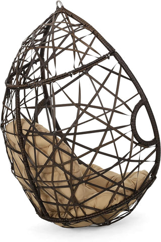 CKH Wicker Tear Drop Hanging Chair, Brown