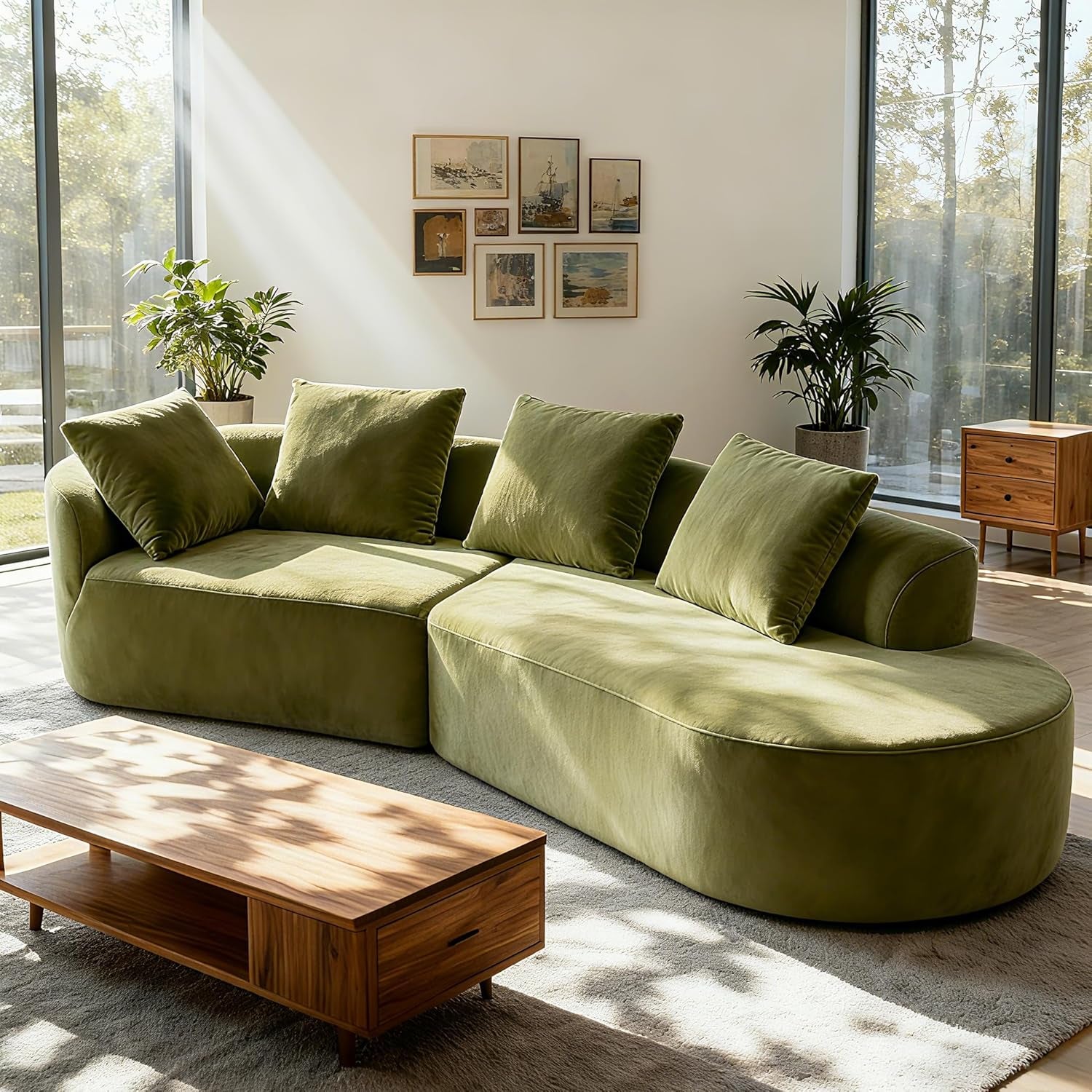 Randa Modern Fabric Upholstered 5-Seater Sofa, Oversized Chair Cloud Couch, Fully Assembled Long Sofa Chaise Lounge, Fully Assembled, Olive Green