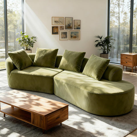 Randa Modern Fabric Upholstered 5-Seater Sofa, Oversized Chair Cloud Couch, Fully Assembled Long Sofa Chaise Lounge, Fully Assembled, Olive Green