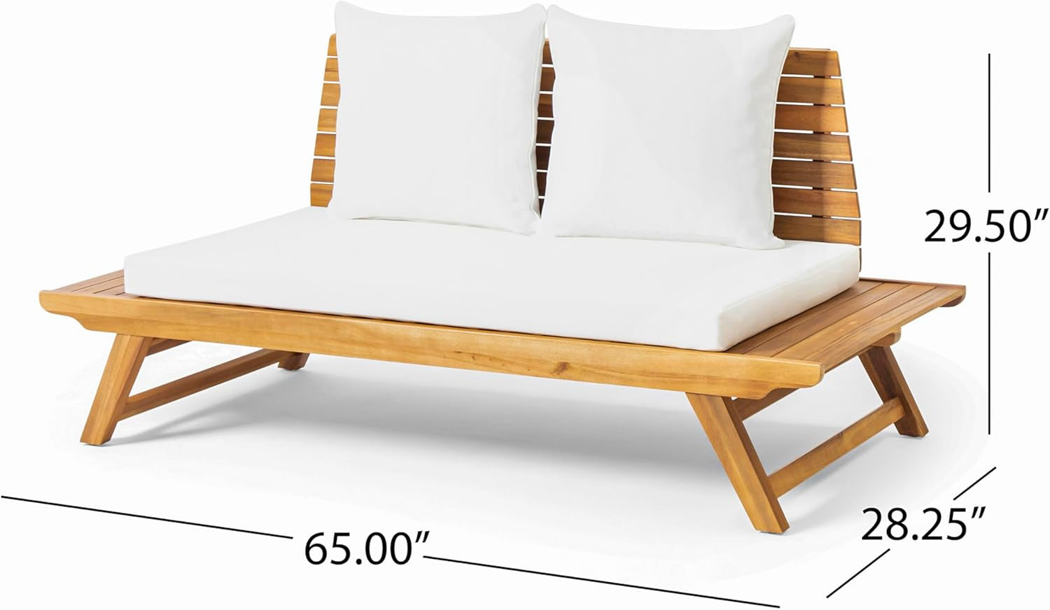 Sedona Outdoor Acacia Wood 6 Seater Chair Loveseat Cushions Chat Patio Furniture Conversation Sets with Coffee Table, 37 "W X 28.25 "D X 29.5 "H, Teak + White