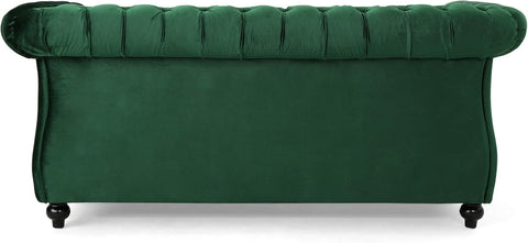 Karen Traditional Chesterfield Loveseat Sofa, Emerald and Dark Brown, 61.75 X 33.75 X 27.75