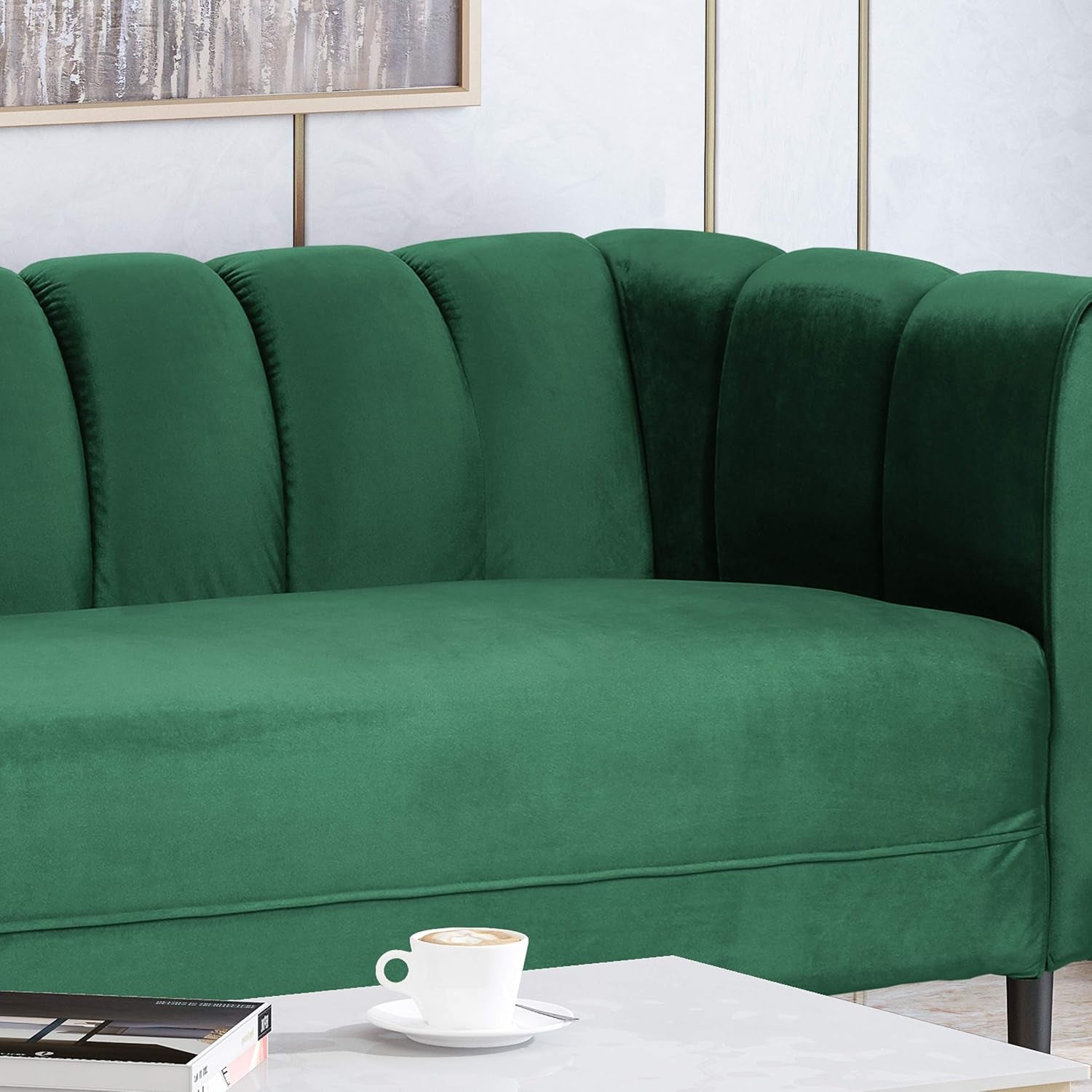 Miranda Velvet 3 Seater Sofa, Emerald, Dark Brown